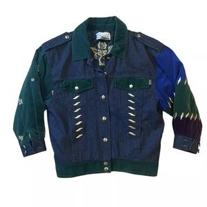 Vintage Laurel Escada Denim Jacket Embroidered Velvet